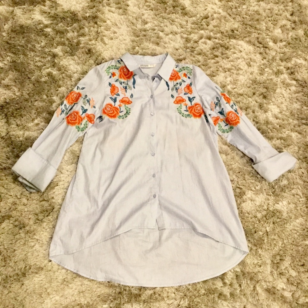 Zara Embroidered Denim Blouse - Picture 7 of 8